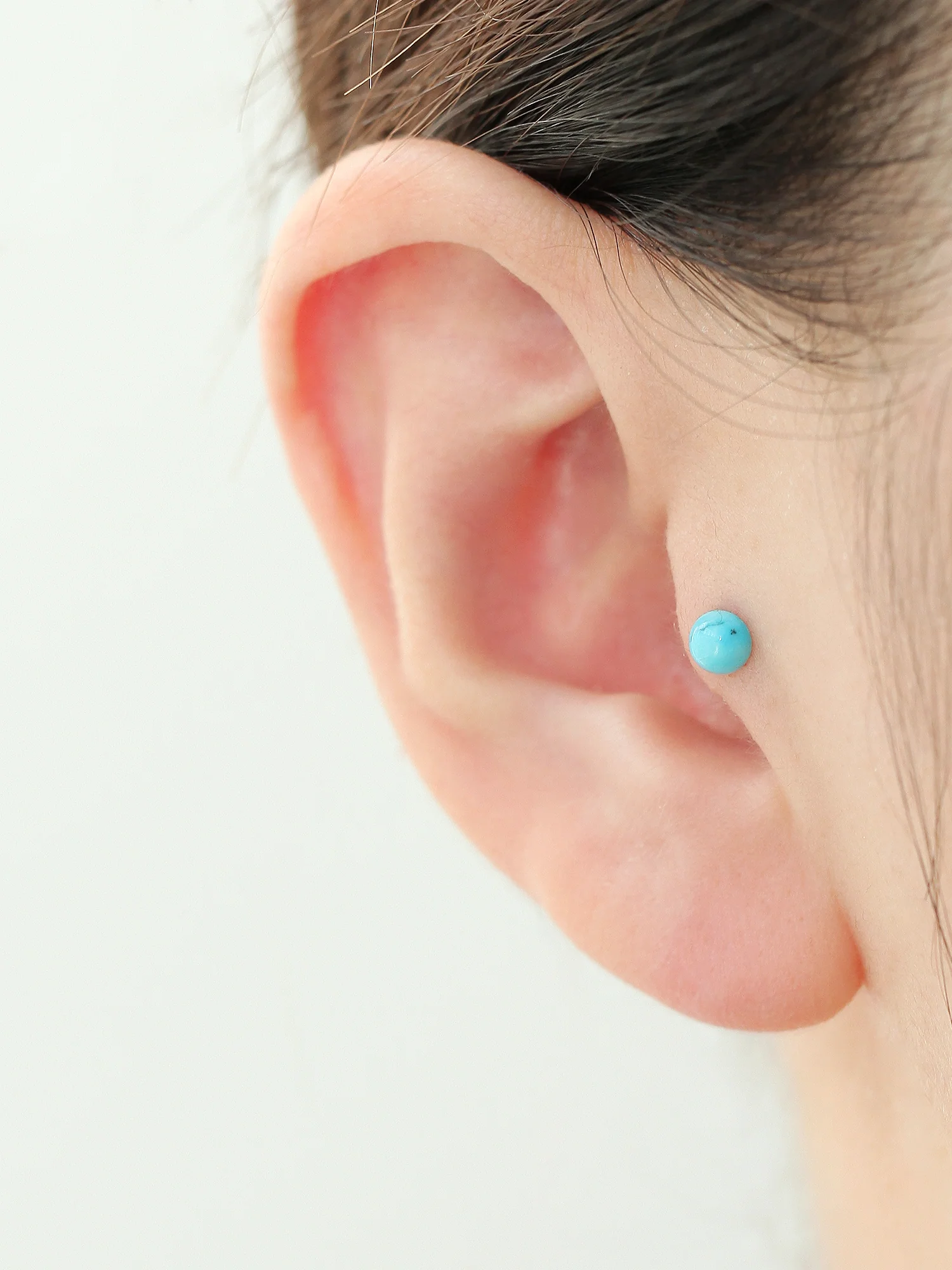 14K Gold Hemisphere Turquoise & Garnet Cartilage Earring 20G - Image 4