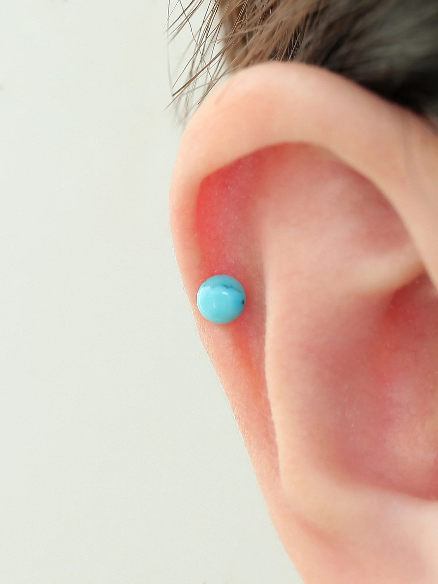 14K Gold Hemisphere Turquoise & Garnet Cartilage Earring 20G - Image 5