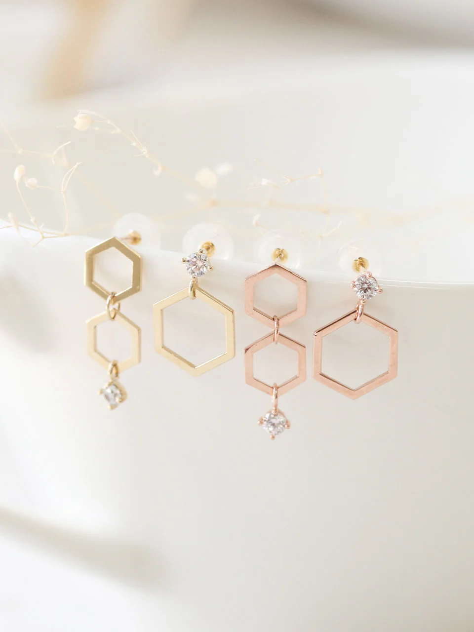 14K Gold Honeycomb Drop Earring - Image 2