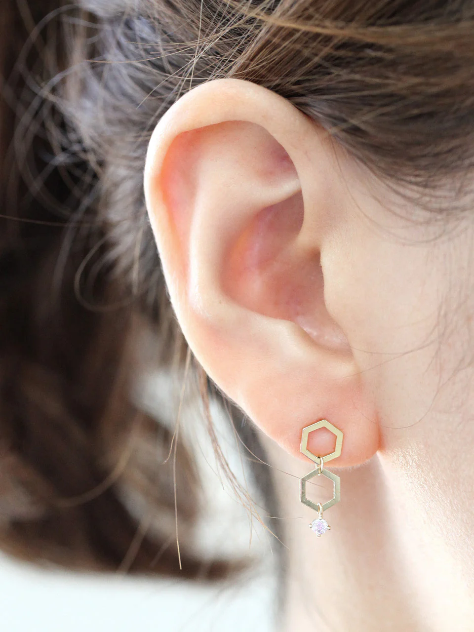 14K Gold Honeycomb Drop Earring - Image 6