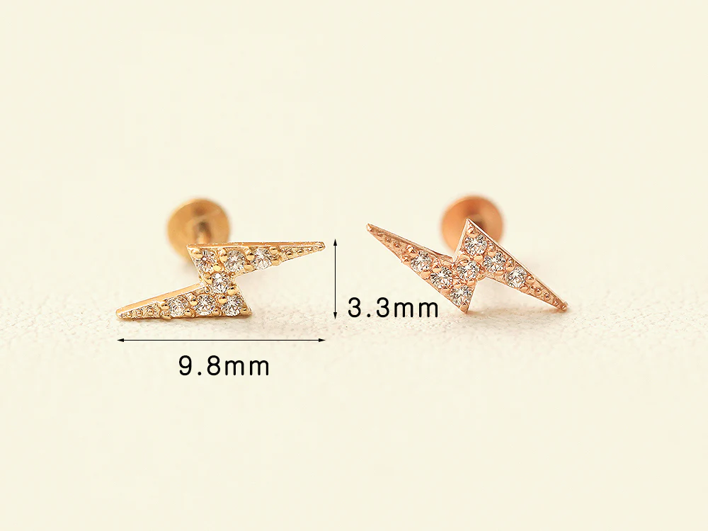 14K Internally Lightning Cubic Labret Piercing 18G16G - Image 10