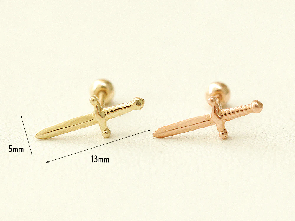 14K gold Knife cartilage earring 20g - Image 11