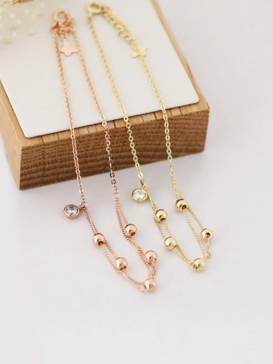 14K Gold Layered Ball Cubic Anklet - Image 2