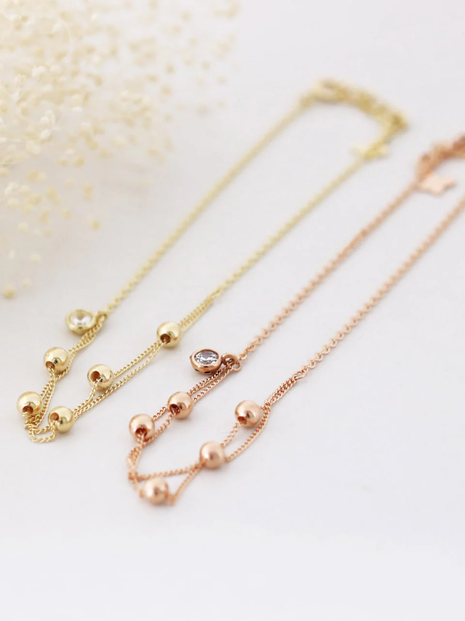 14K Gold Layered Ball Cubic Anklet - Image 3