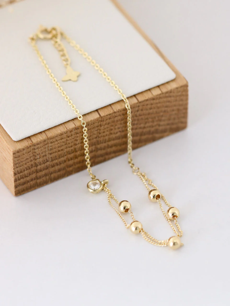14K Gold Layered Ball Cubic Anklet - Image 4