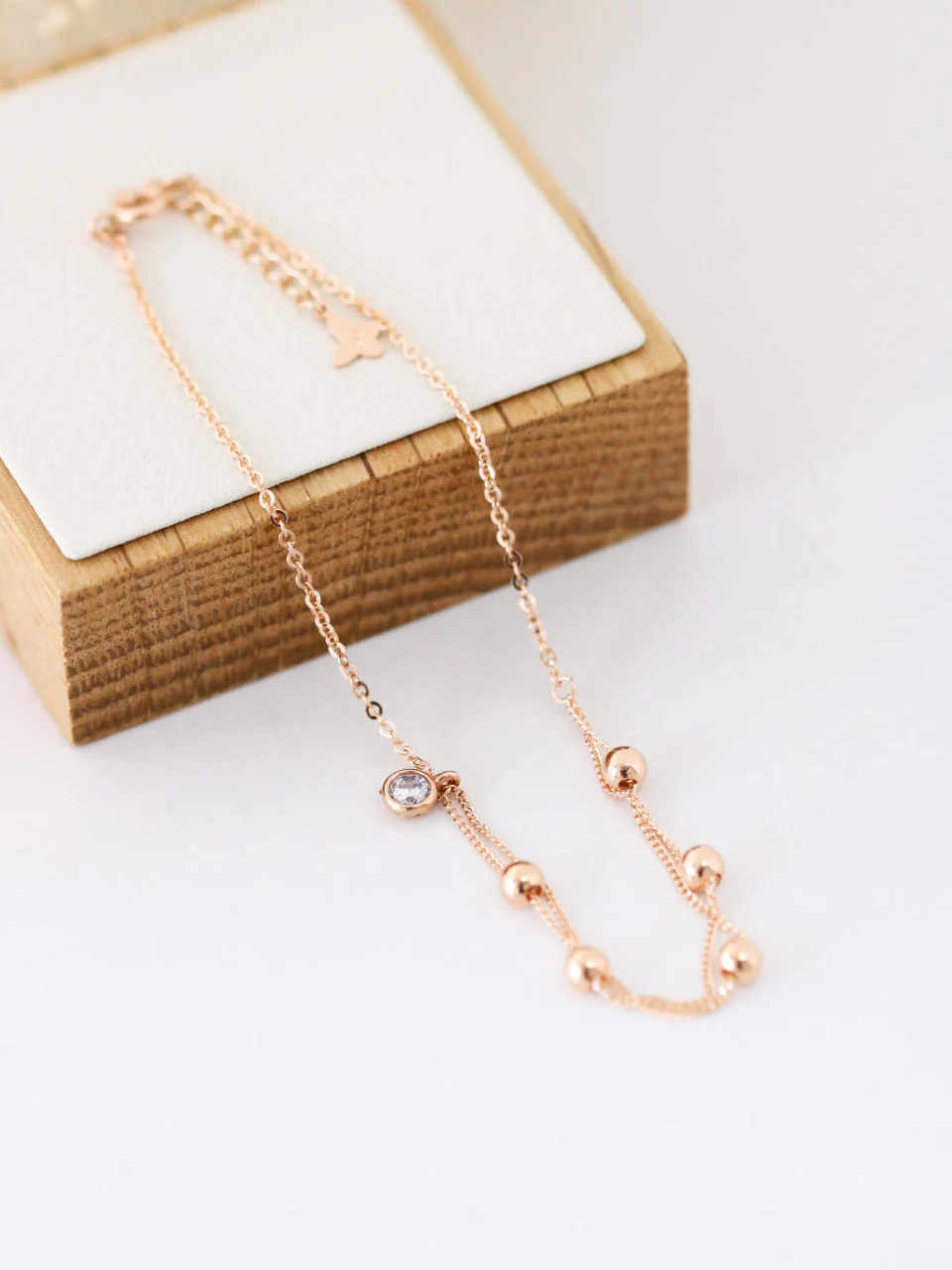 14K Gold Layered Ball Cubic Anklet - Image 5