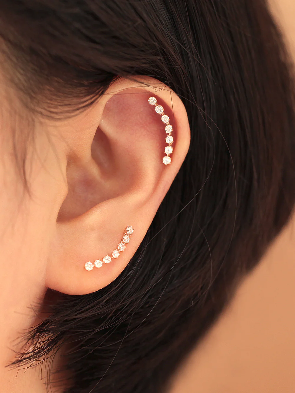 14K Gold Long Curve Cubic Cartilage Earring 20G