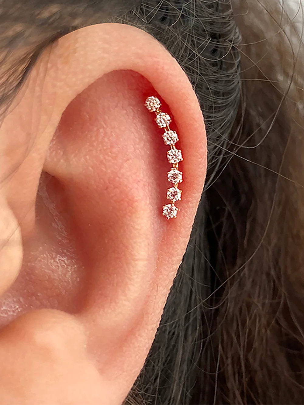 14K Gold Long Curve Cubic Cartilage Earring 20G - Image 10