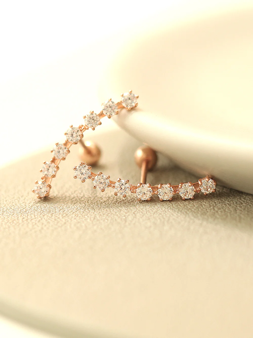 14K Gold Long Curve Cubic Cartilage Earring 20G - Image 2