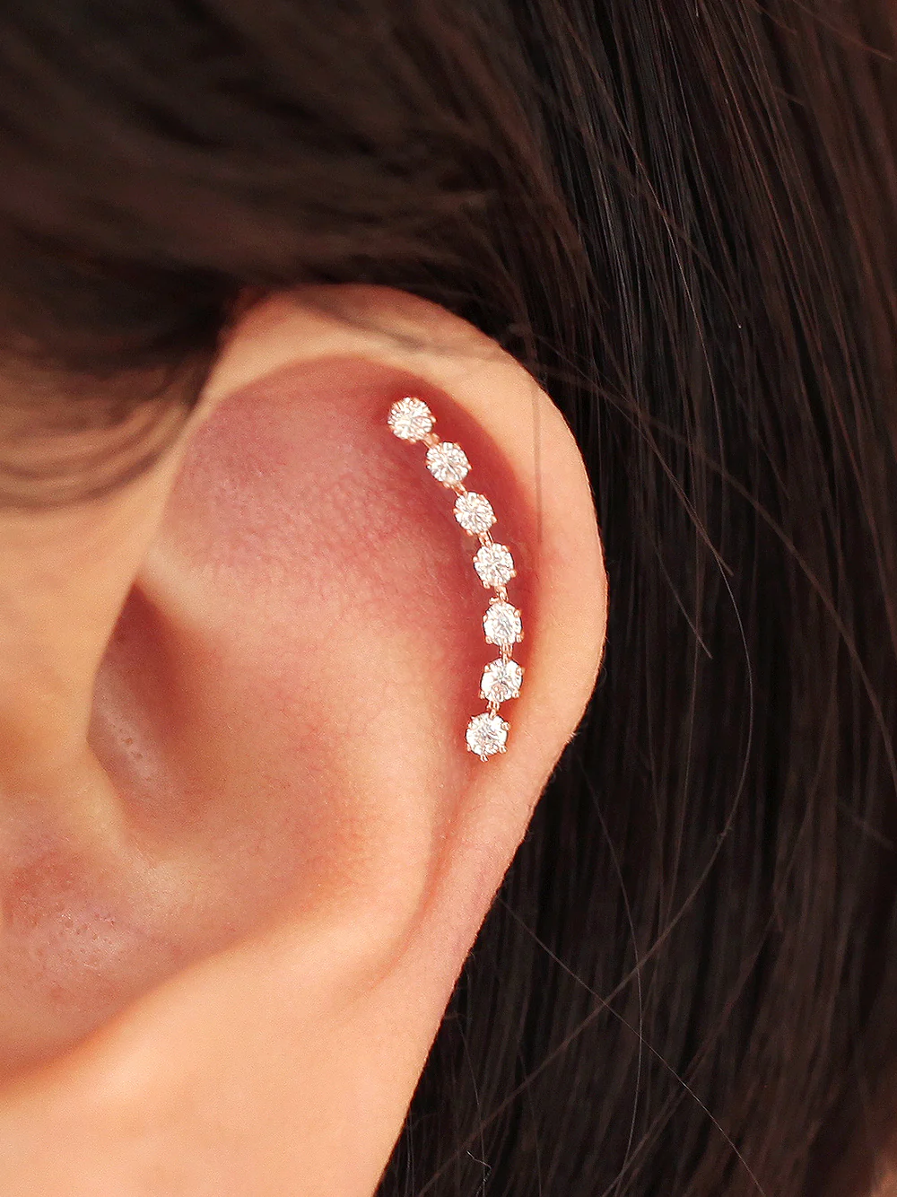 14K Gold Long Curve Cubic Cartilage Earring 20G - Image 9