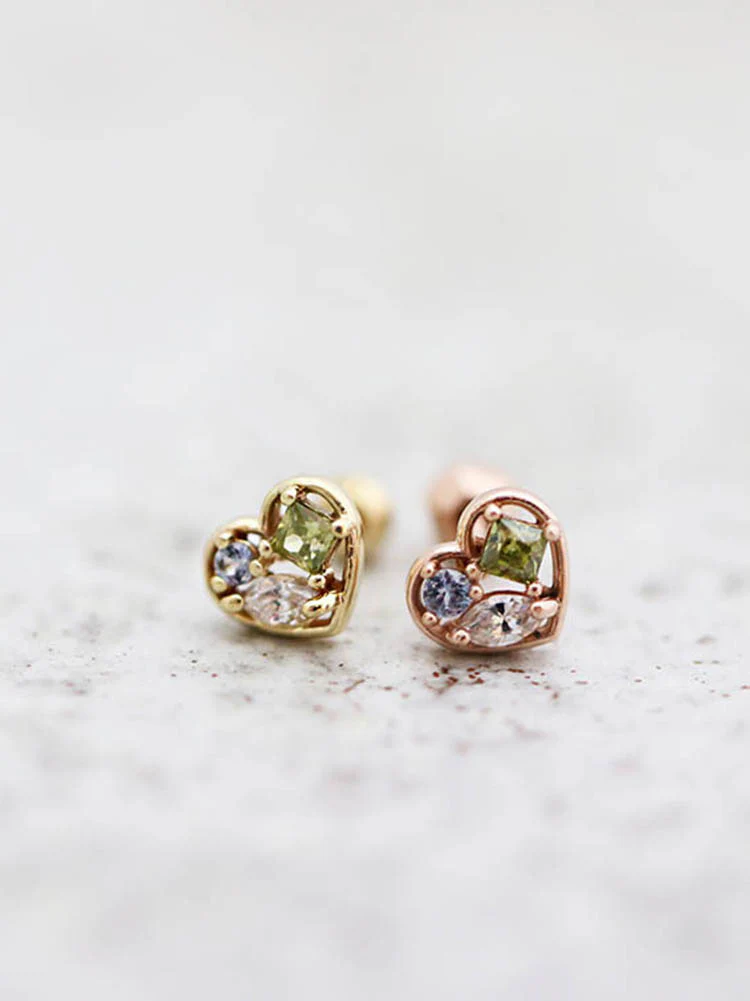 14K Gold Love Heart Cartilage Earring 18G16G - Image 6