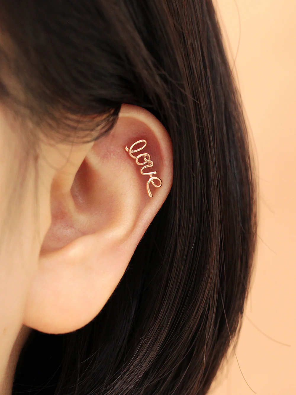 14K Gold Love Cartilage Earring 20G - Image 6