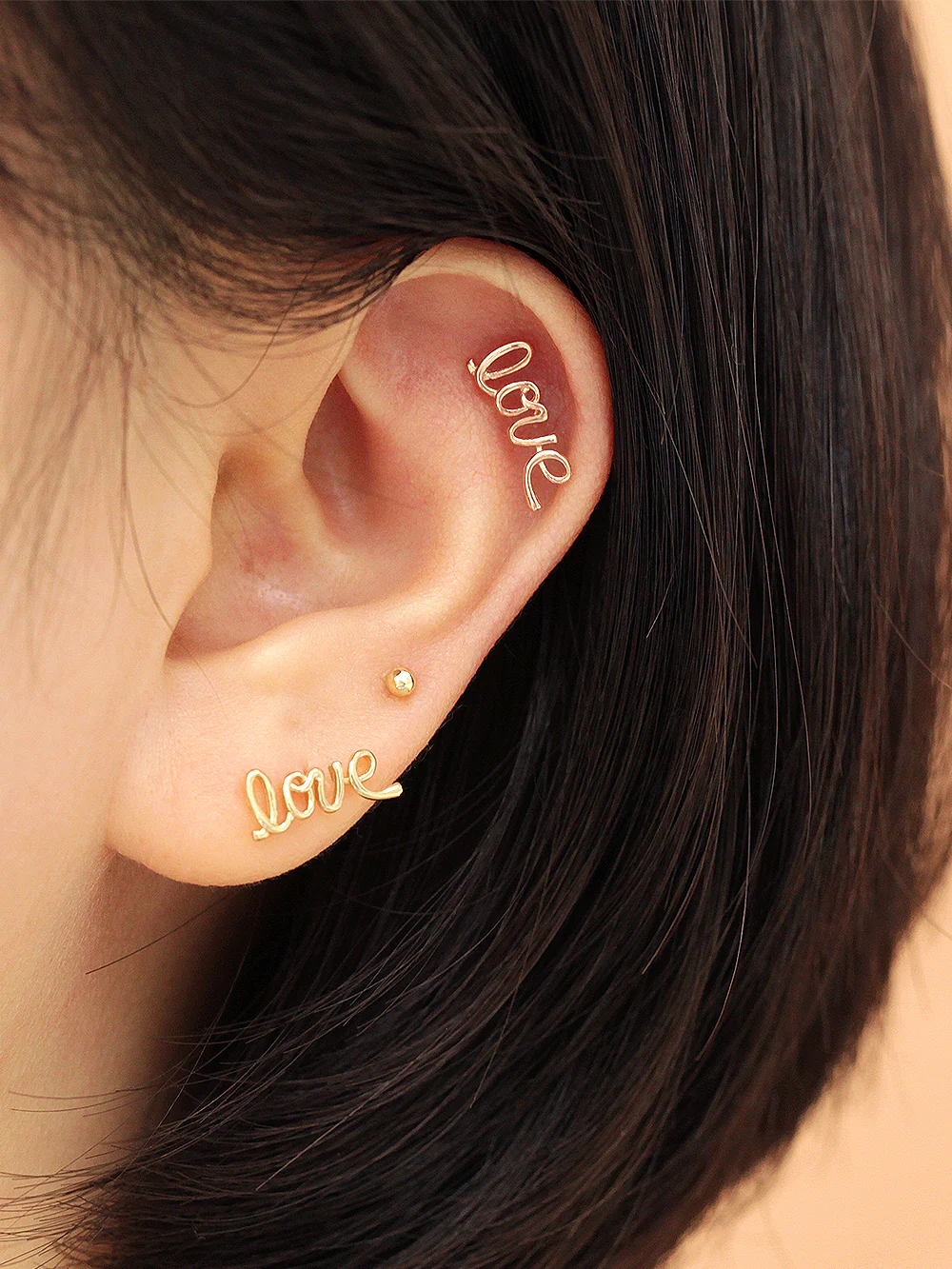 14K Gold Love Cartilage Earring 20G - Image 8