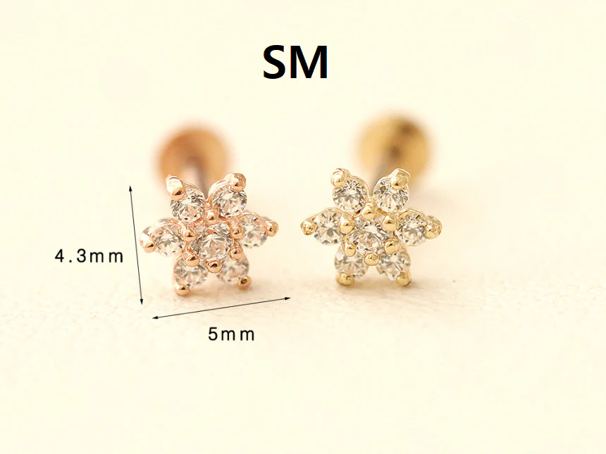 14K Gold Lovely Flower Internally Threaded Labret Piercing 18g16g - Image 12
