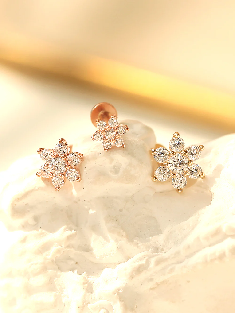 14K Gold Lovely Flower Internally Threaded Labret Piercing 18g16g - Image 5