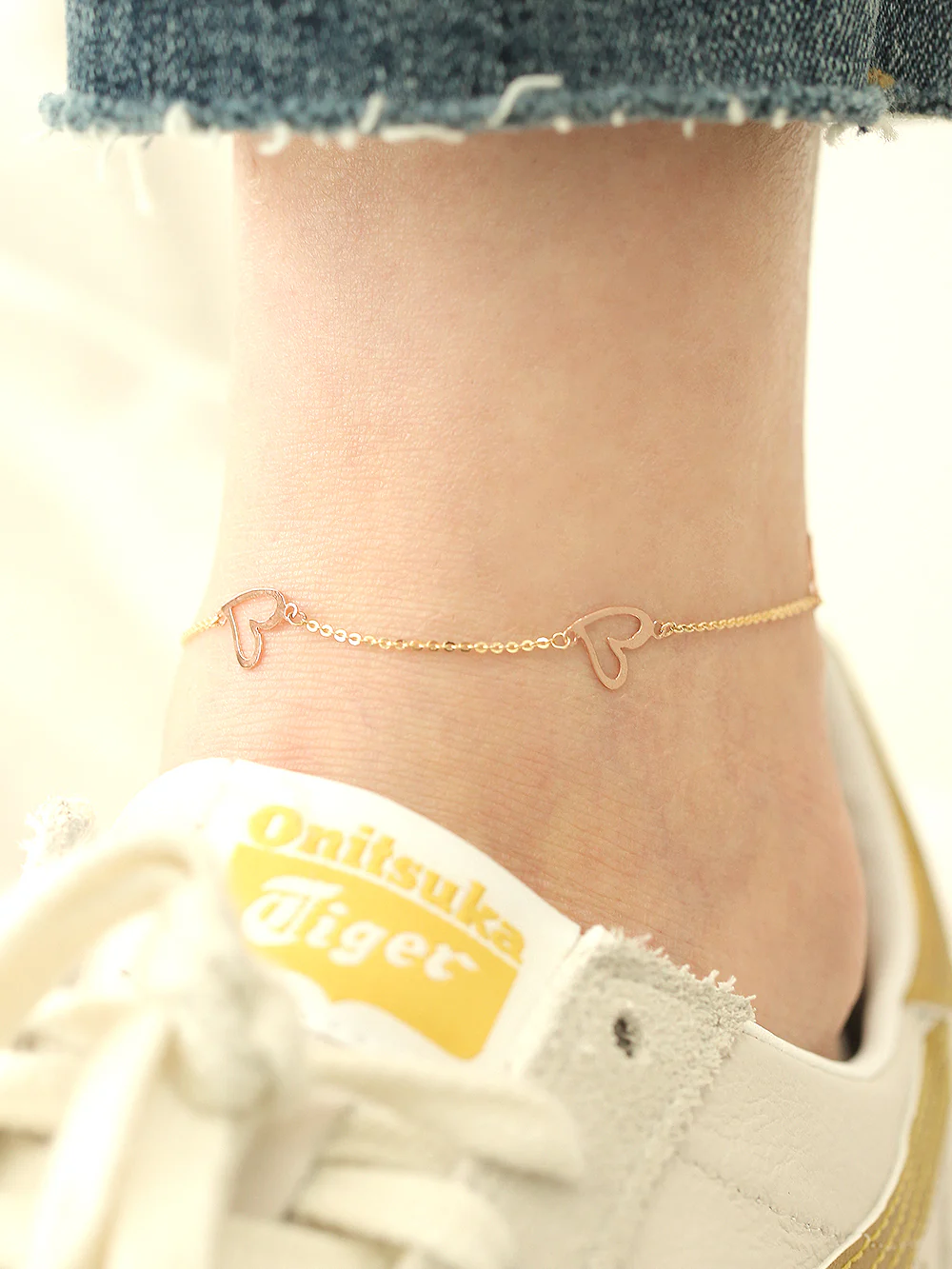 14K Gold Lovely Heart Chain Anklet Bracelet - Image 3