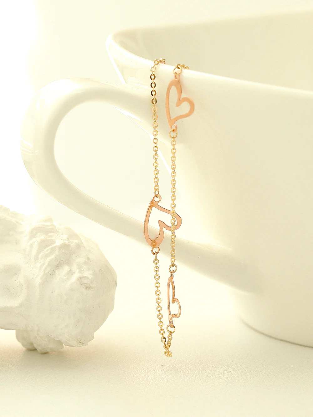 14K Gold Lovely Heart Chain Anklet Bracelet - Image 5