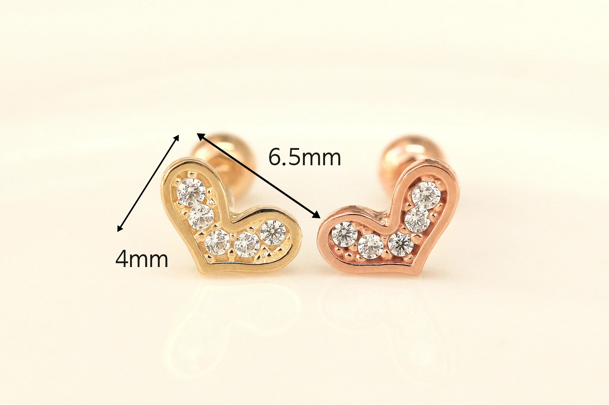 14K Gold Lovely Heart Cartilage Earring 20G - Image 10