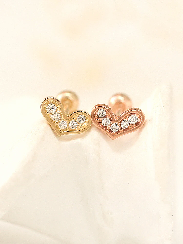 14K Gold Lovely Heart Cartilage Earring 20G - Image 2