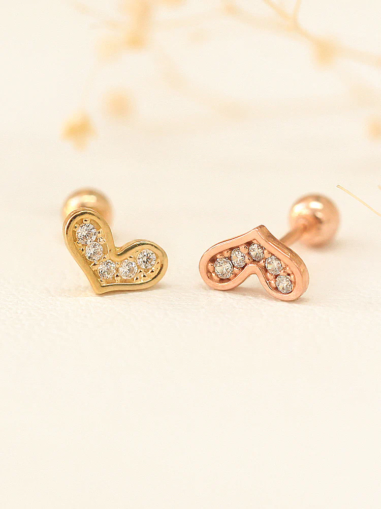 14K Gold Lovely Heart Cartilage Earring 20G - Image 4