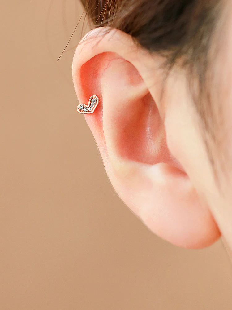 14K Gold Lovely Heart Cartilage Earring 20G - Image 6