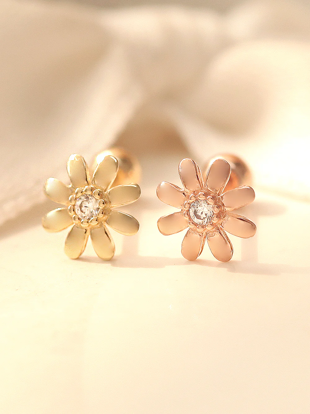 14K Gold Marguerite Cubic Cartilage Earring 20G - Image 2