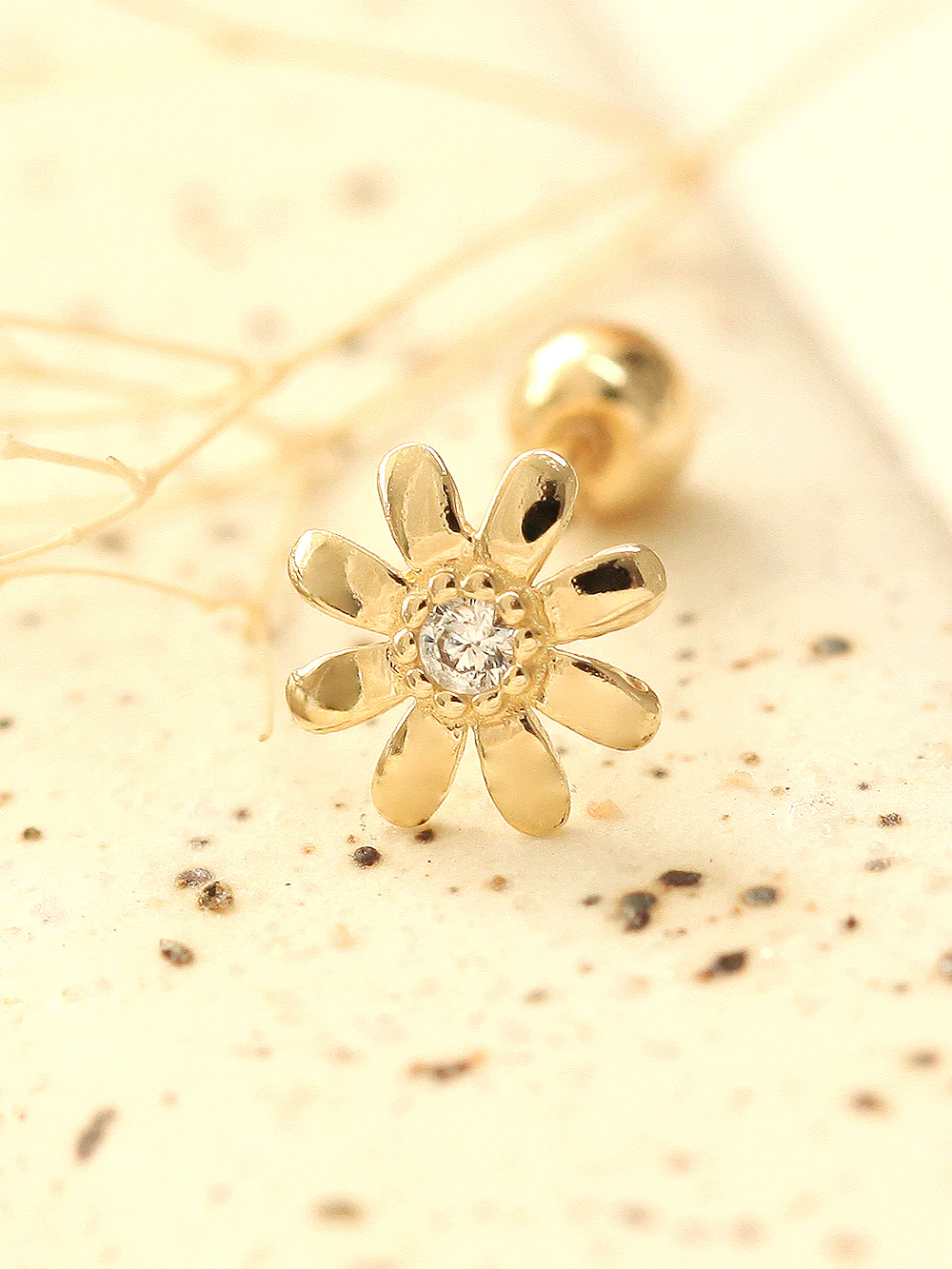 14K Gold Marguerite Cubic Cartilage Earring 20G - Image 4