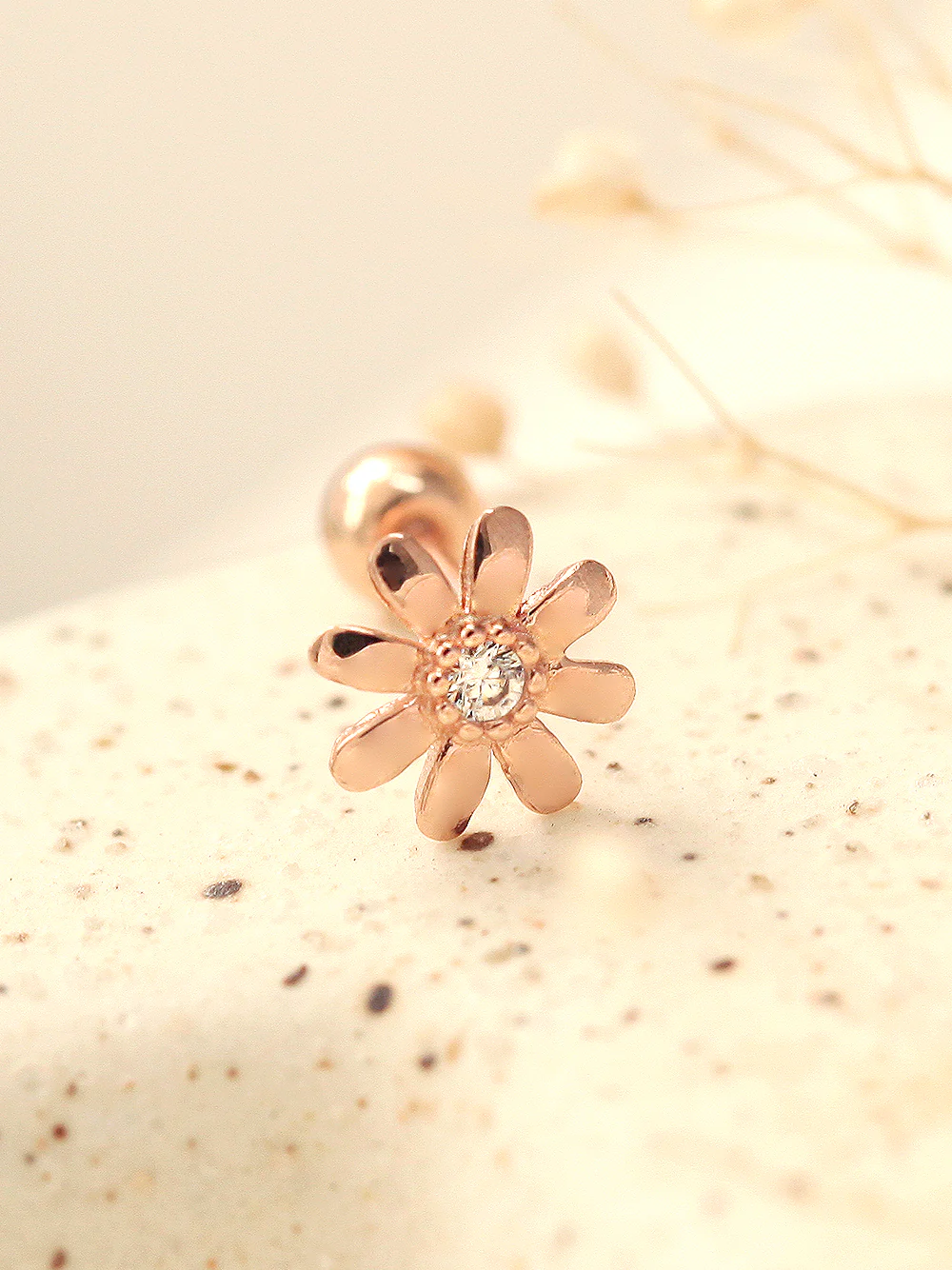 14K Gold Marguerite Cubic Cartilage Earring 20G - Image 5