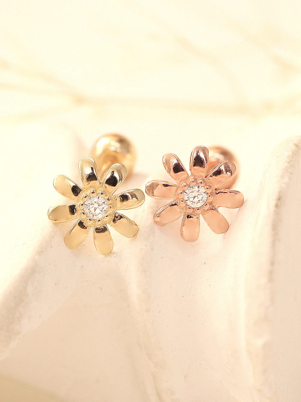 14K Gold Marguerite Cubic Cartilage Earring 20G - Image 6