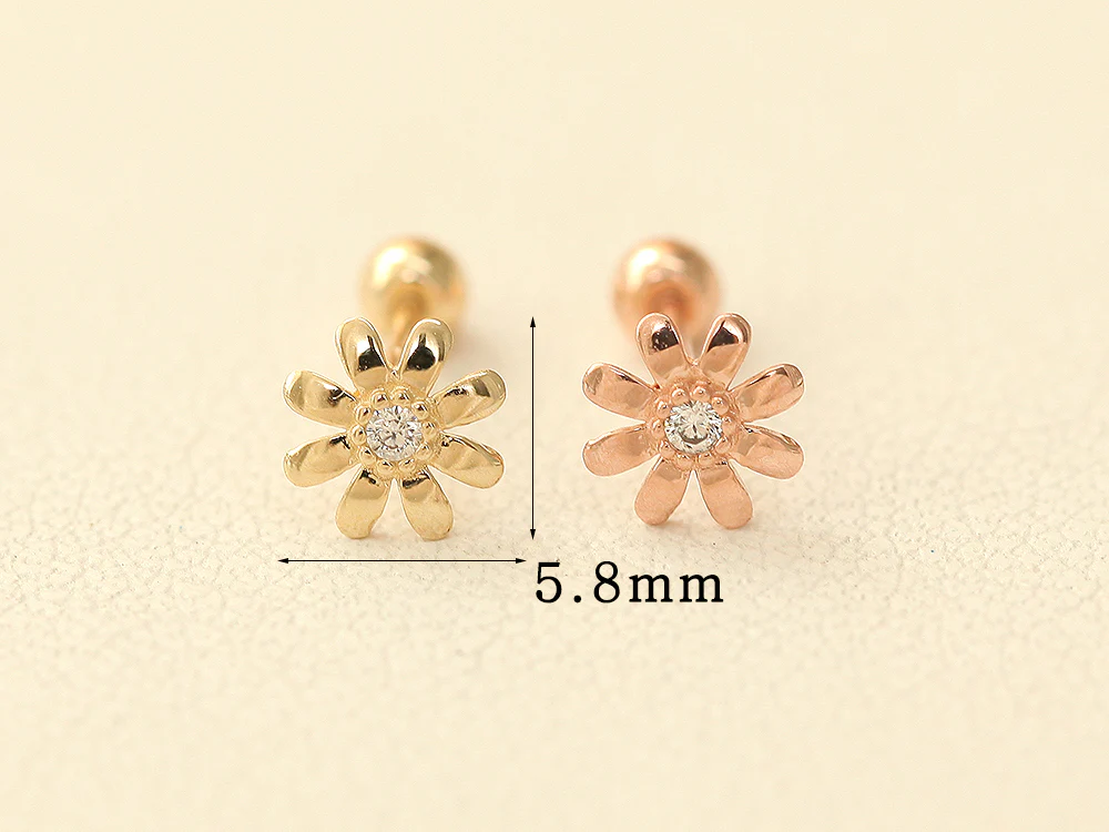 14K Gold Marguerite Cubic Cartilage Earring 20G - Image 9