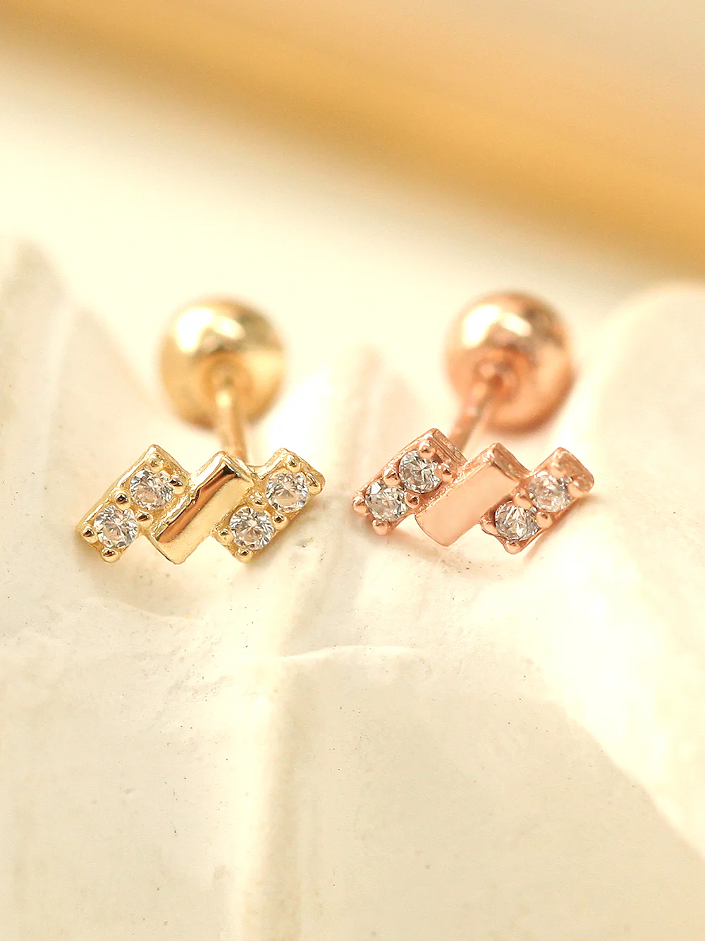 14K Gold Mini Baguette Cubic Cartilage Earring 20G - Image 5