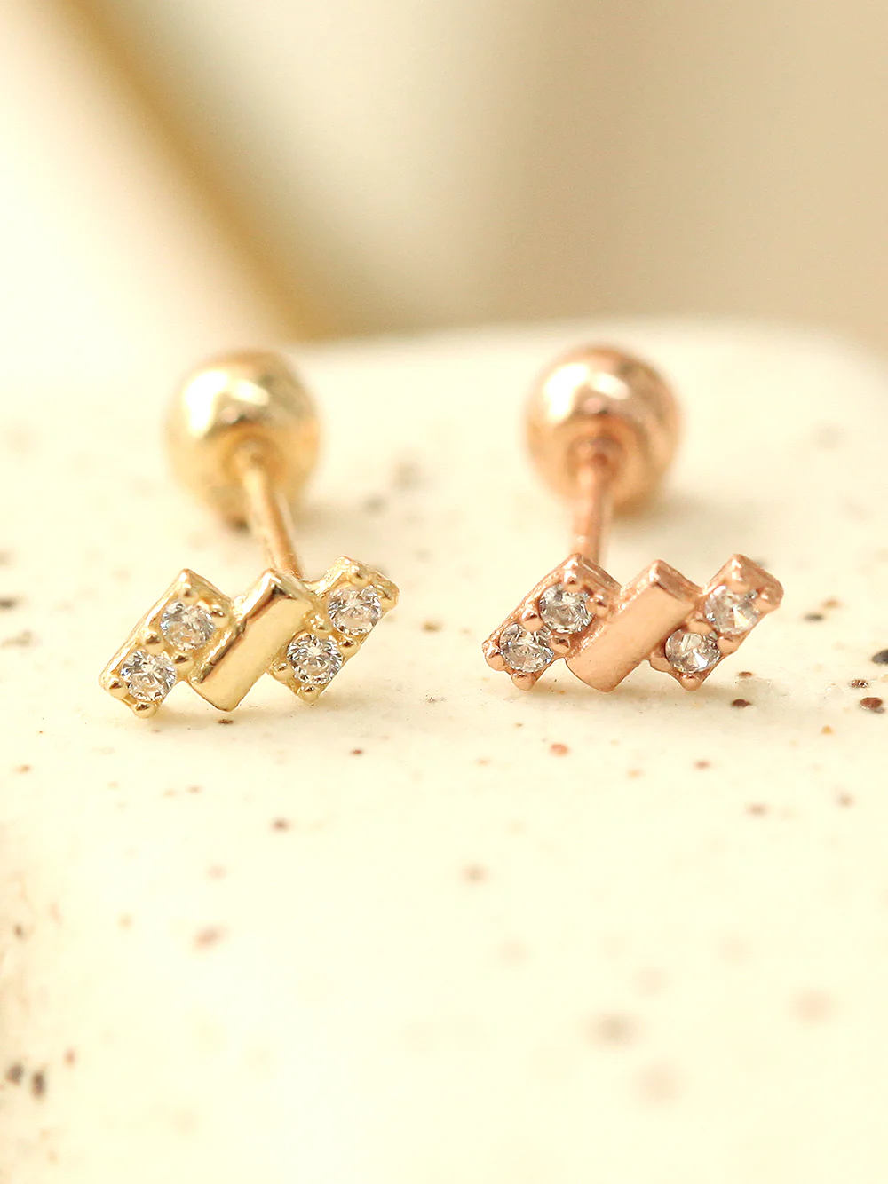 14K Gold Mini Baguette Cubic Cartilage Earring 20G - Image 6