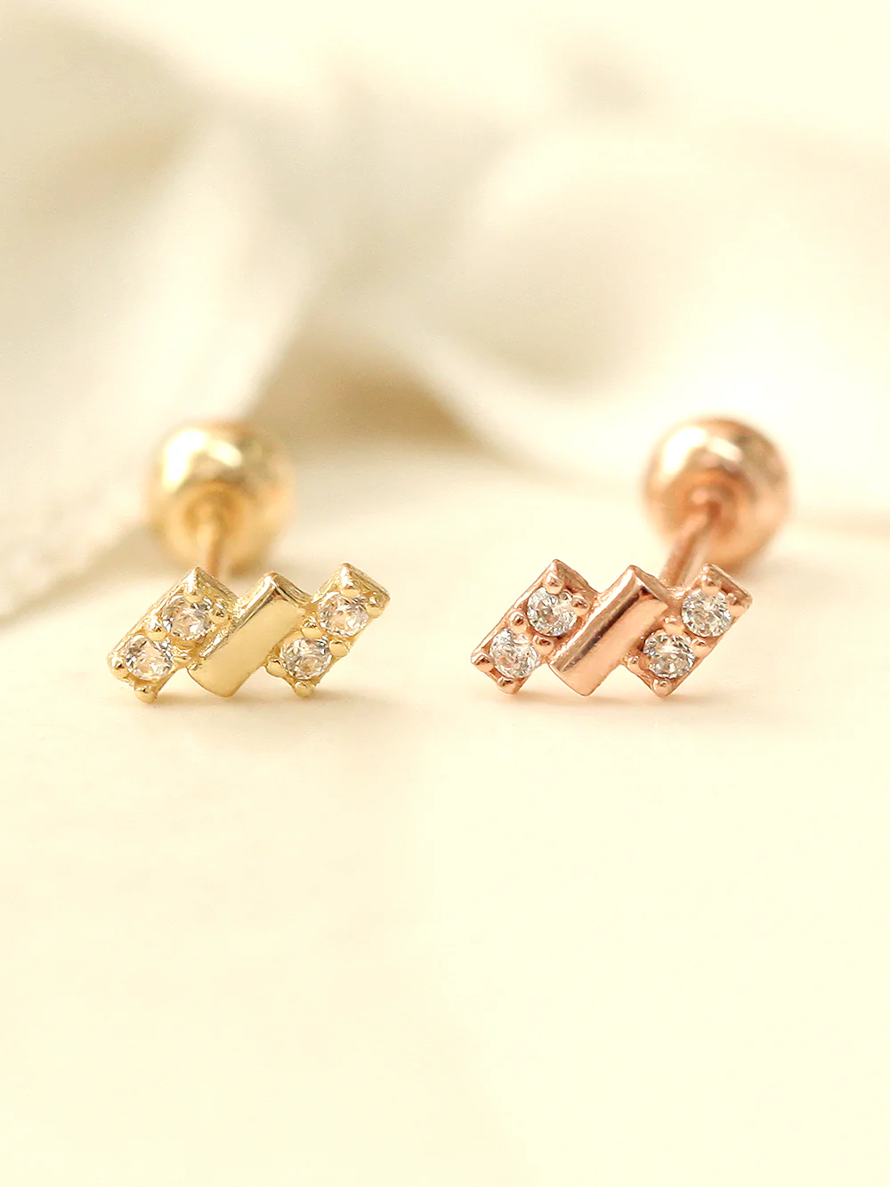 14K Gold Mini Baguette Cubic Cartilage Earring 20G - Image 7