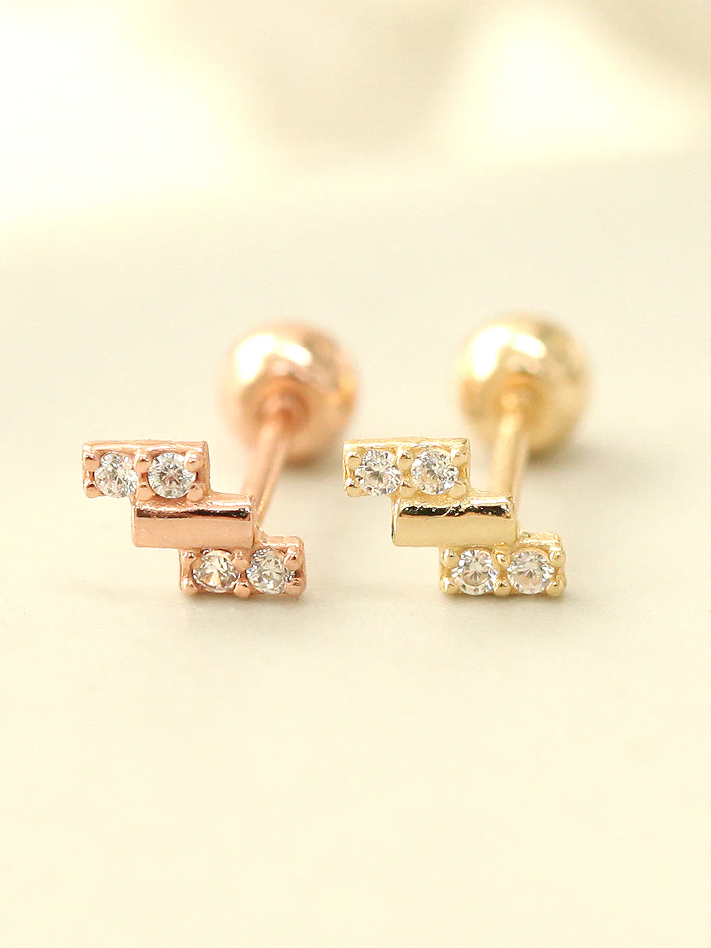 14K Gold Mini Baguette Cubic Cartilage Earring 20G - Image 9