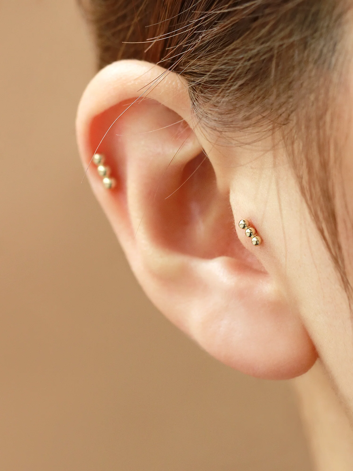 14K Gold Mini Ball Labret & Barbell Piercing 18G16G - Image 5