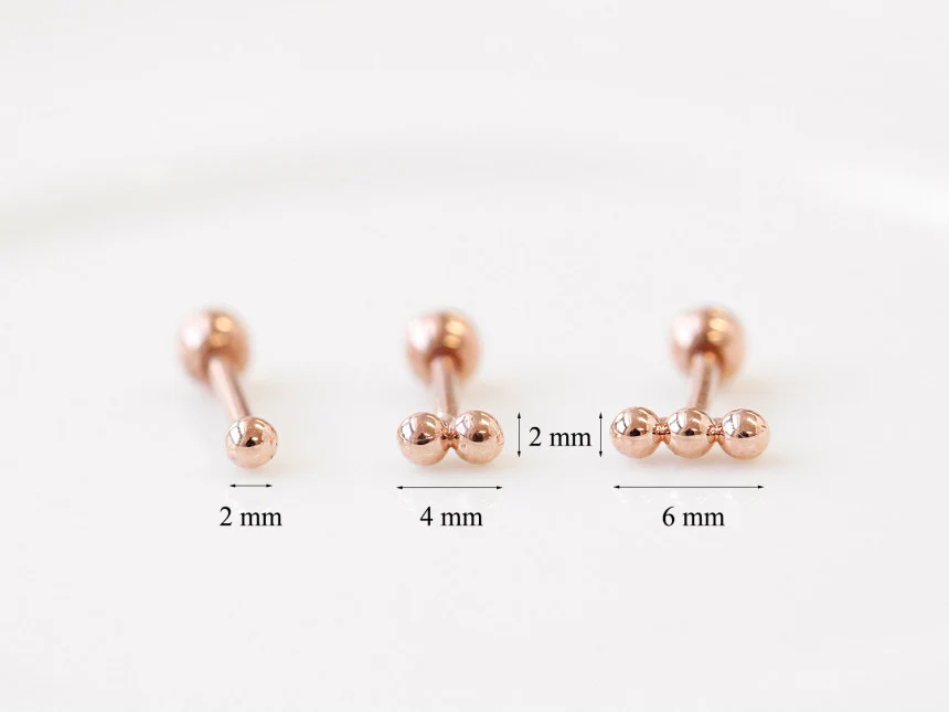 14K Gold Mini Ball Cartilage Earring 18G16G - Image 11