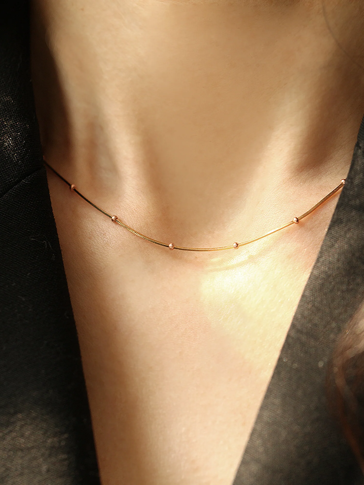 14K Gold Mini Ball Snake Necklace - Image 8