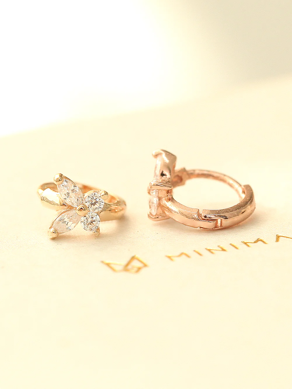 14K Gold Mini Cubic Butterfly Hoop Earring - Image 3