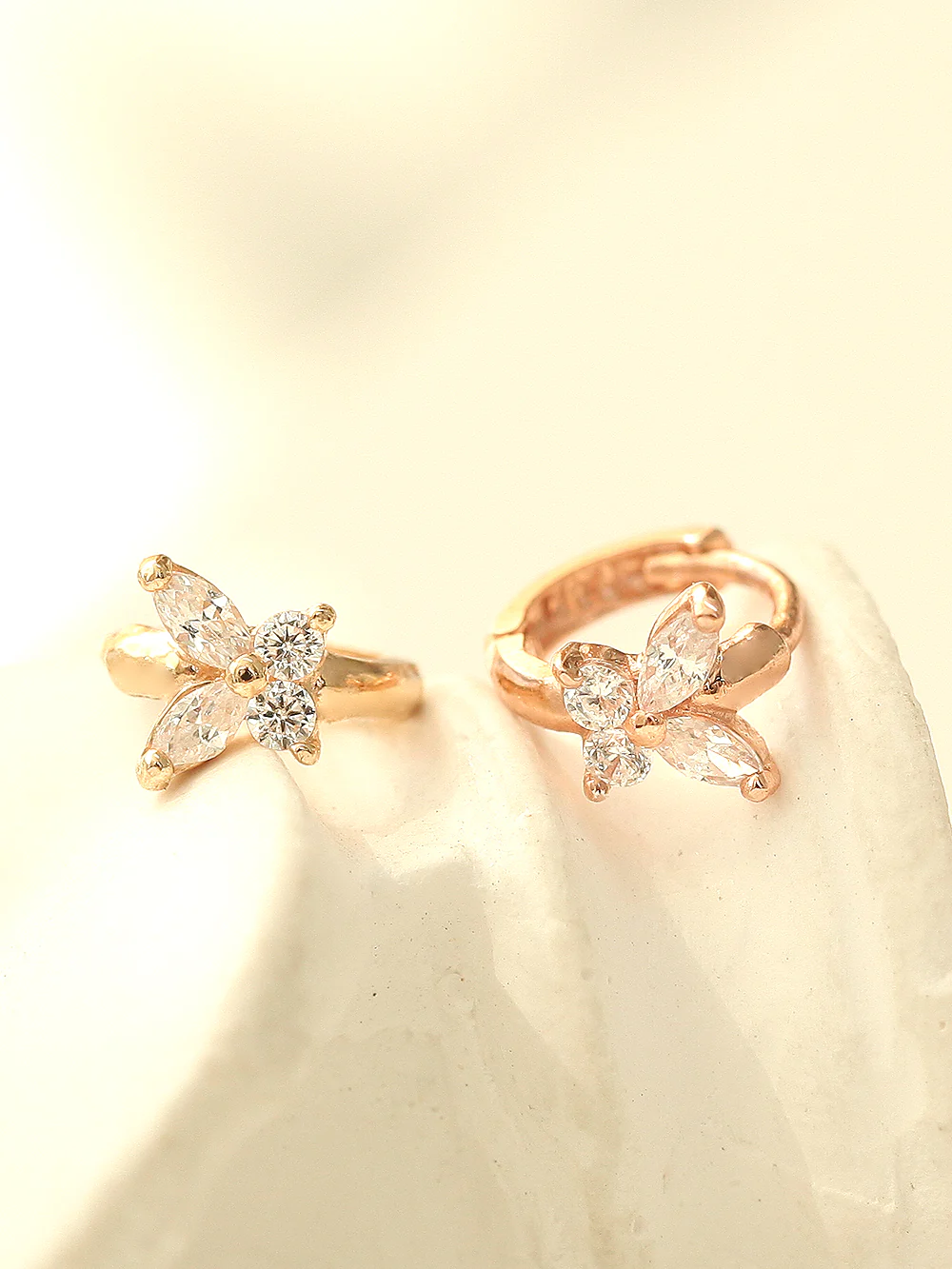 14K Gold Mini Cubic Butterfly Hoop Earring - Image 4