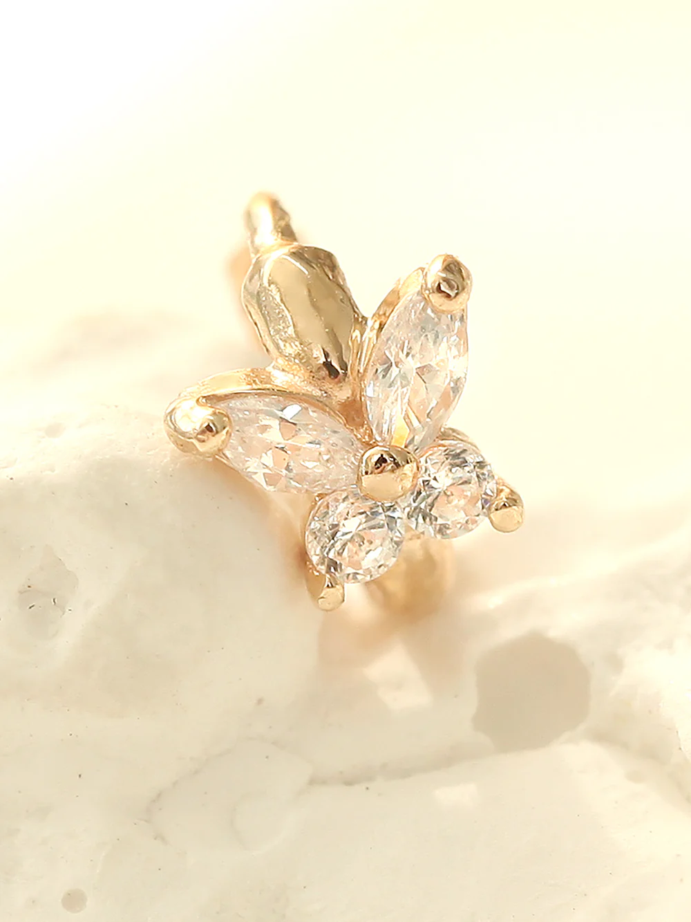 14K Gold Mini Cubic Butterfly Hoop Earring - Image 5