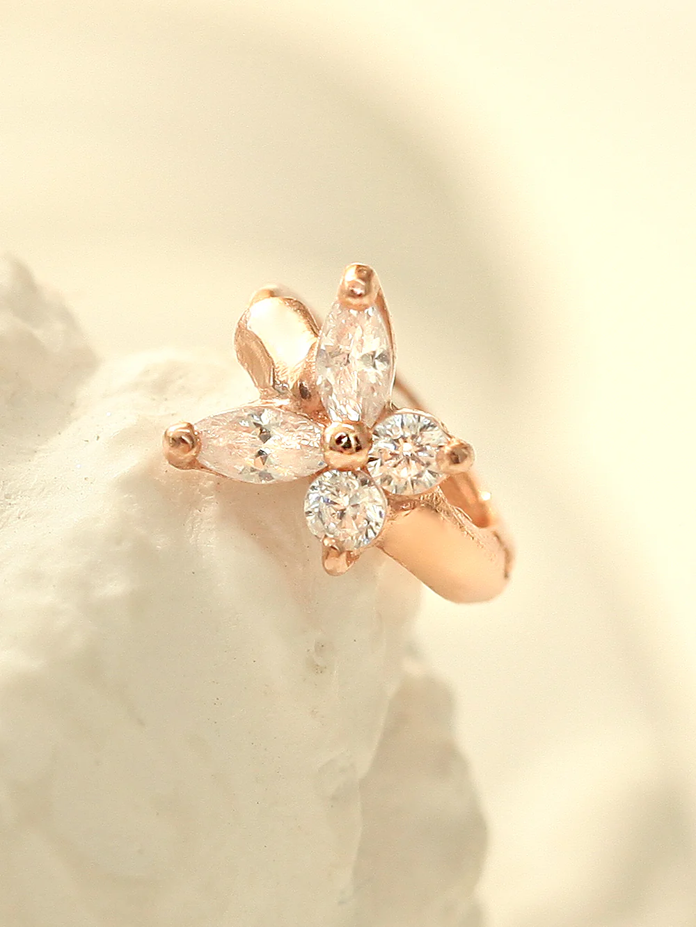 14K Gold Mini Cubic Butterfly Hoop Earring - Image 6