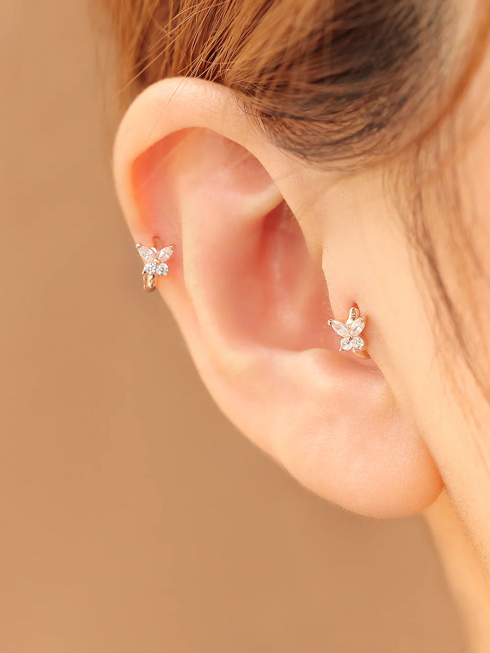 14K Gold Mini Cubic Butterfly Hoop Earring - Image 8