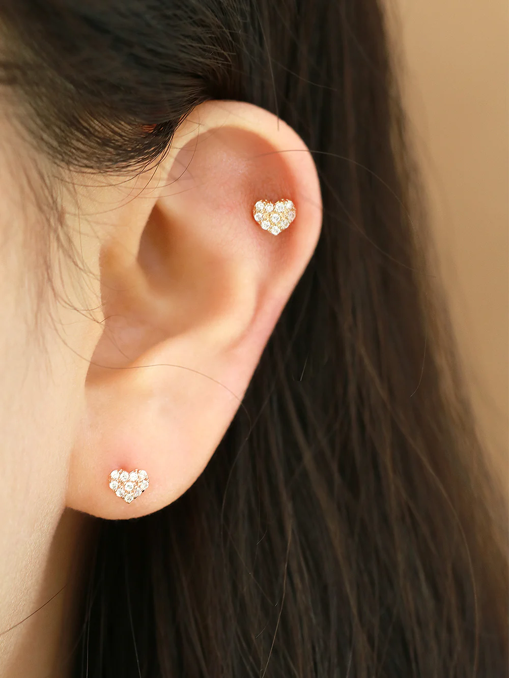 14K Gold Mini Volume Cubic Heart Cartilage Earring 20G - Image 7