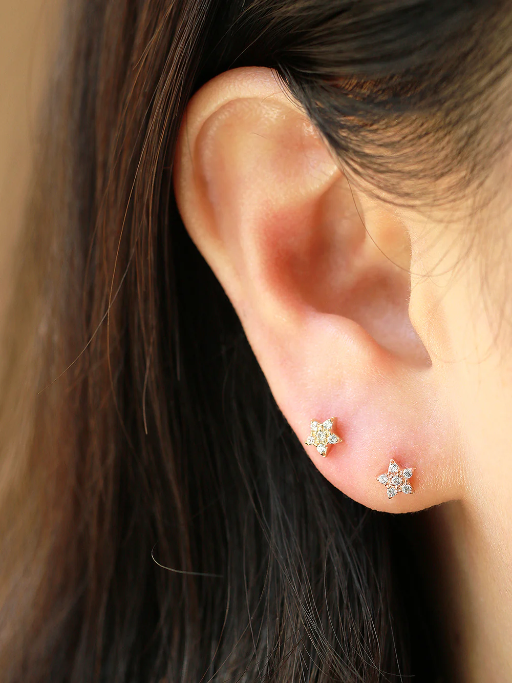14K Gold Mini Volume Cubic Moon & Star Cartilage Earring 20G - Image 7