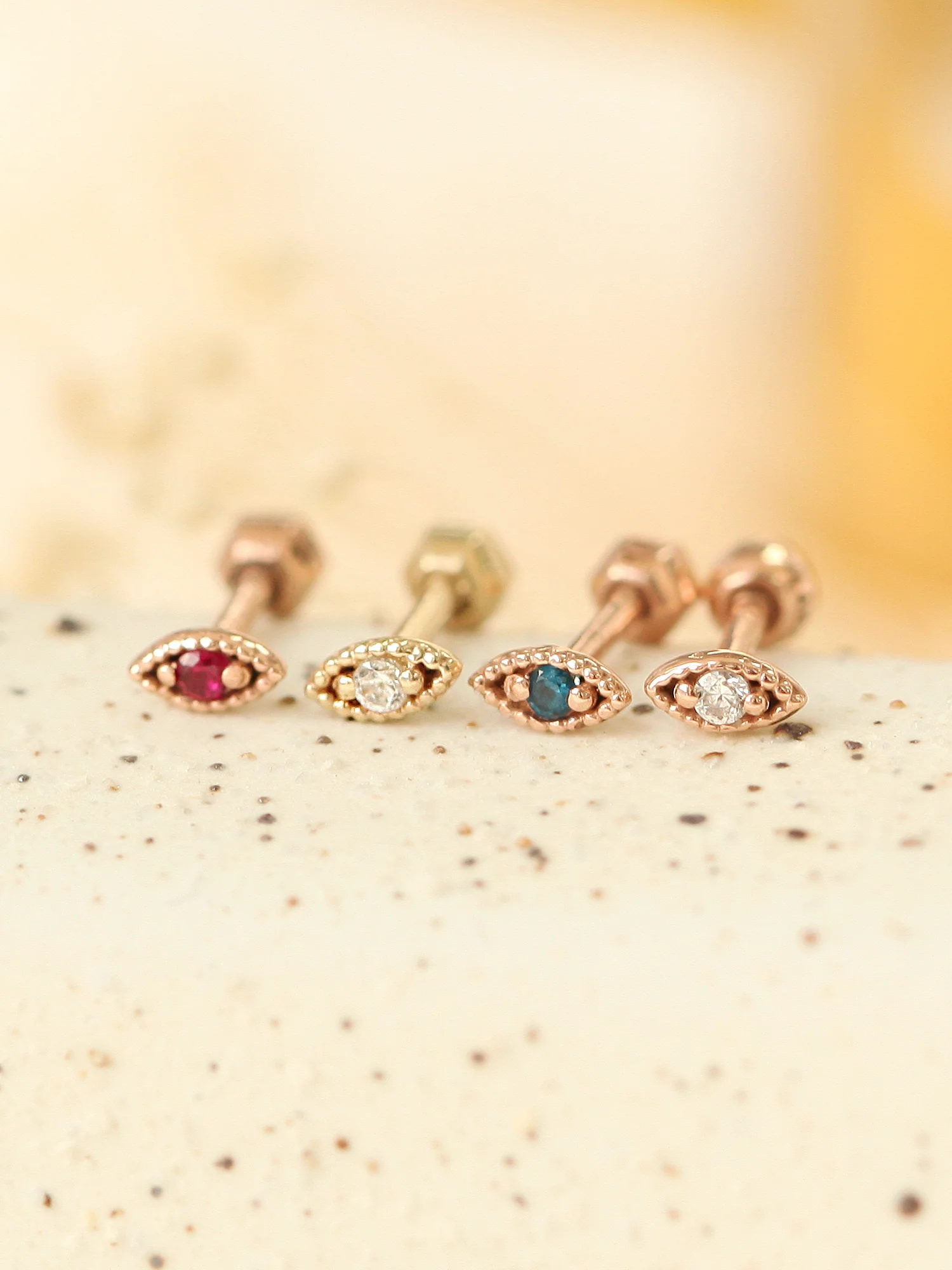 14K Gold Mini Evil Eye Cubic Cartilage Earring 18G16G - Image 2