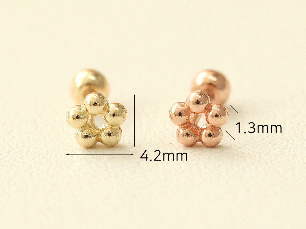 14K Gold Mini Flower Ball cartilage earring 20g - Image 9