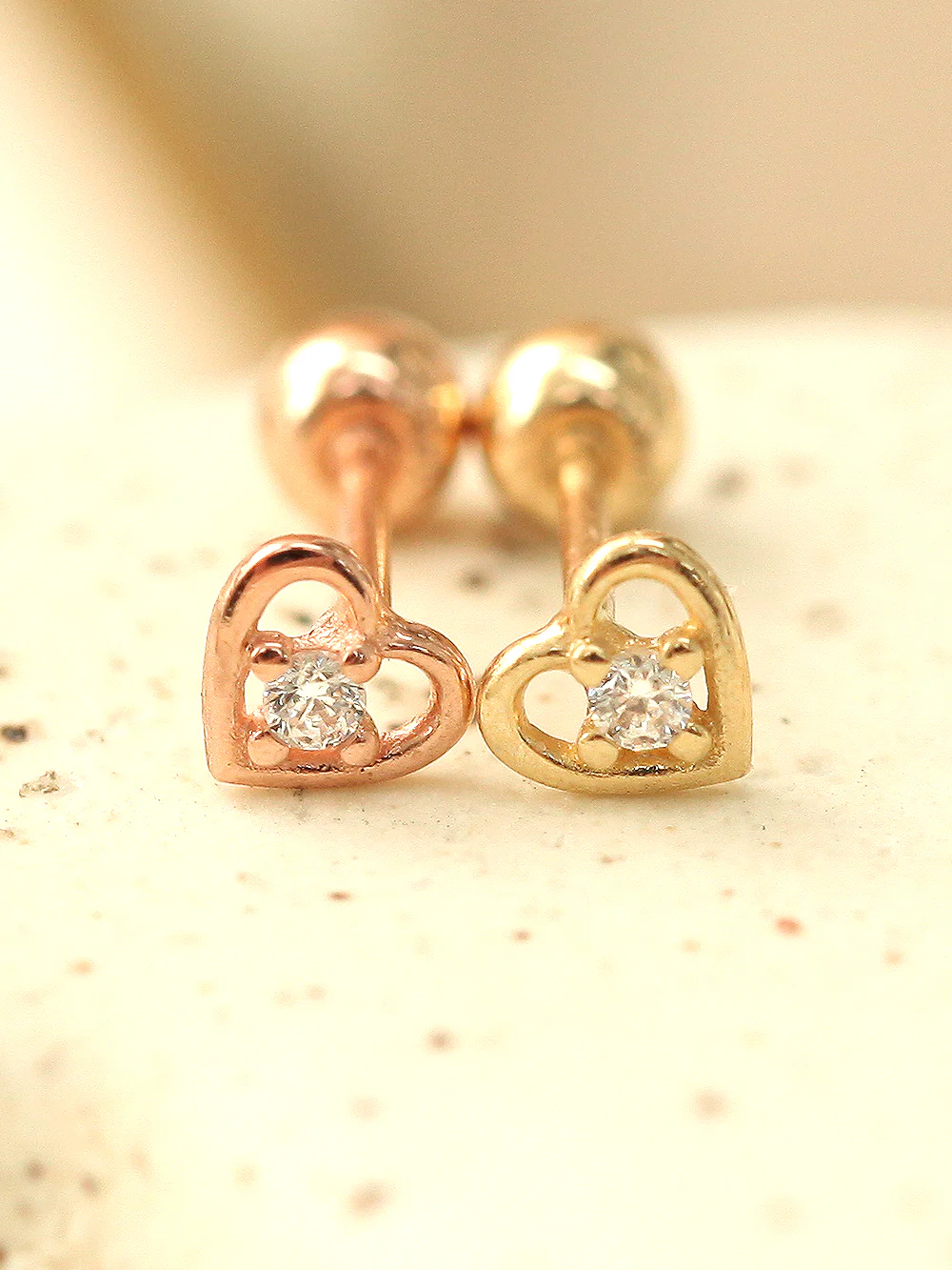 14K Gold Mini Heart Cartilage Earring 20G - Image 4