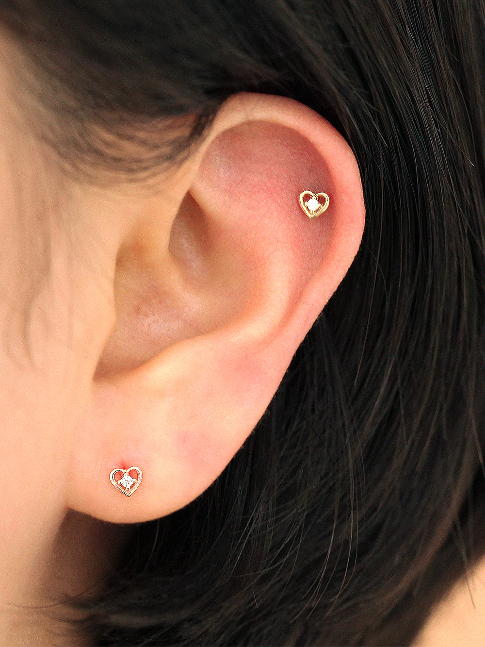 14K Gold Mini Heart Cartilage Earring 20G - Image 7