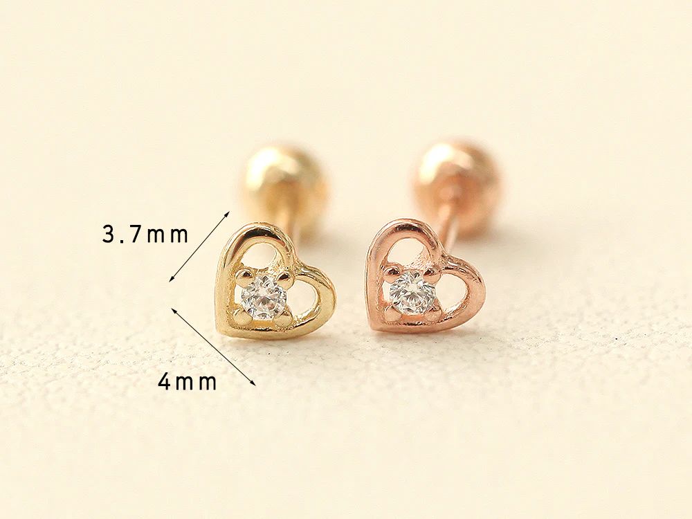 14K Gold Mini Heart Cartilage Earring 20G - Image 9