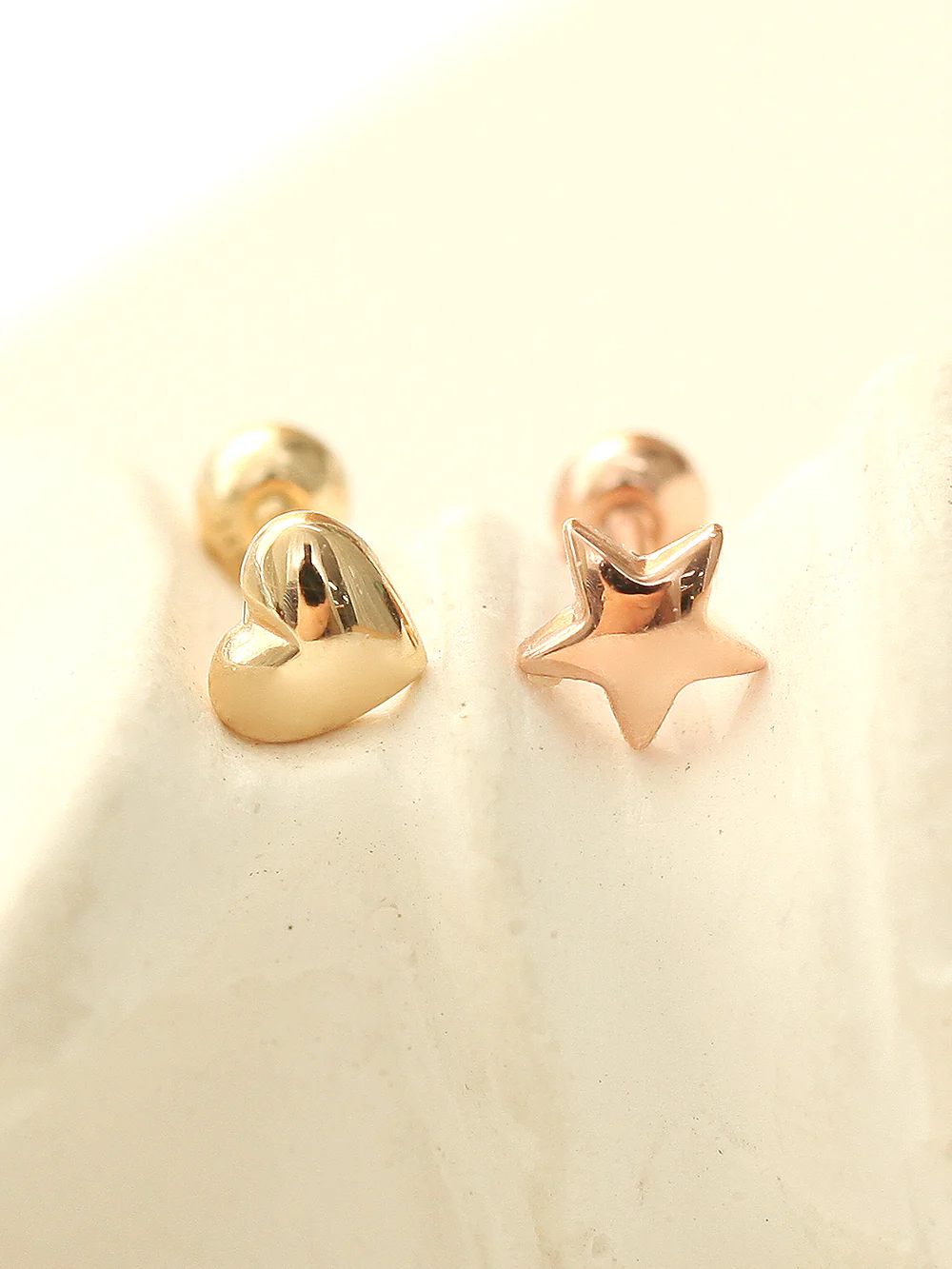 14K Gold Mini Volume Moon & Star & Heart Cartilage Earring 20G - Image 4